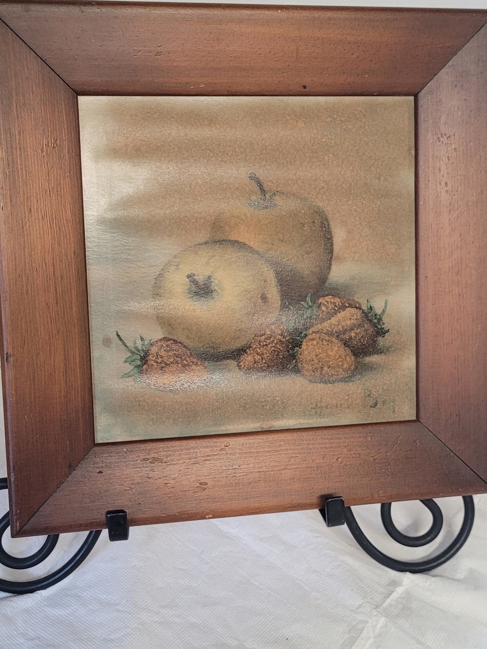 Vintage Wood Framed Still Life Art Print in Brown and Cream